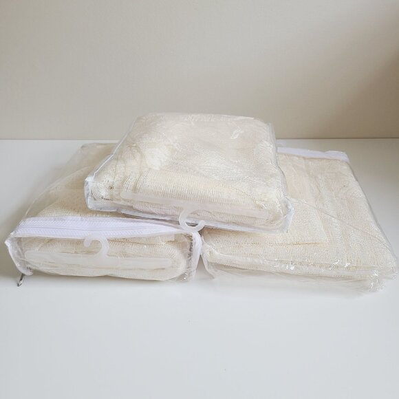 Window Panel w/ Attached Valance Ivory Floral Lace Set of 3 Panels Polyester - Picture 11 of 12